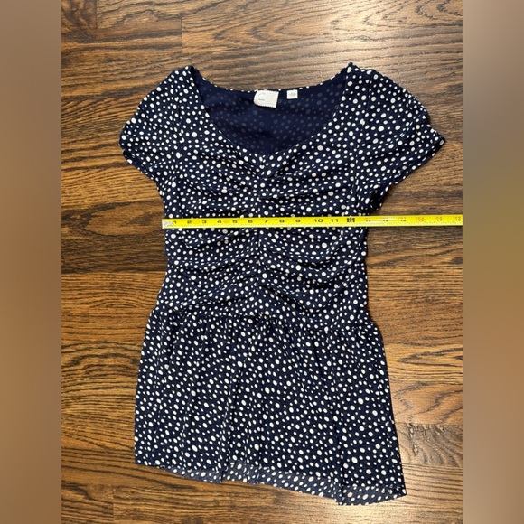 Anthropologie M Navy/Cream Polka Dot Blouse - Picture 5 of 6